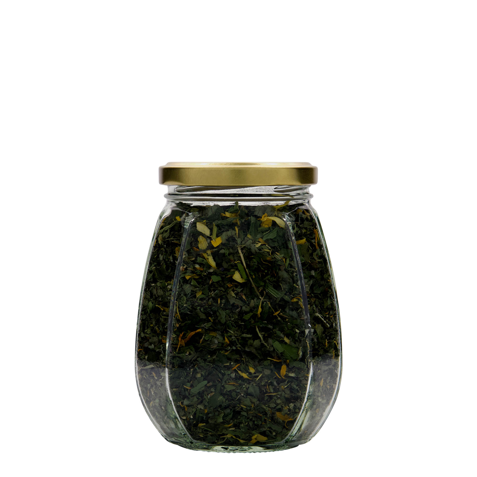 385 ml šesťhranná sklenená dóza na šperky, hrdlo: Twist-Off (TO 63)